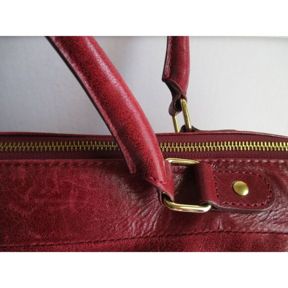 *PELLE Cranberry Red Satchel Tote XL Ruched Pebbled Leather 2-Way + Portfolio - Picture 6 of 13